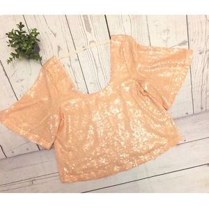 FREE PEOPLE Peach Pink Sequin Crop Top Size XS